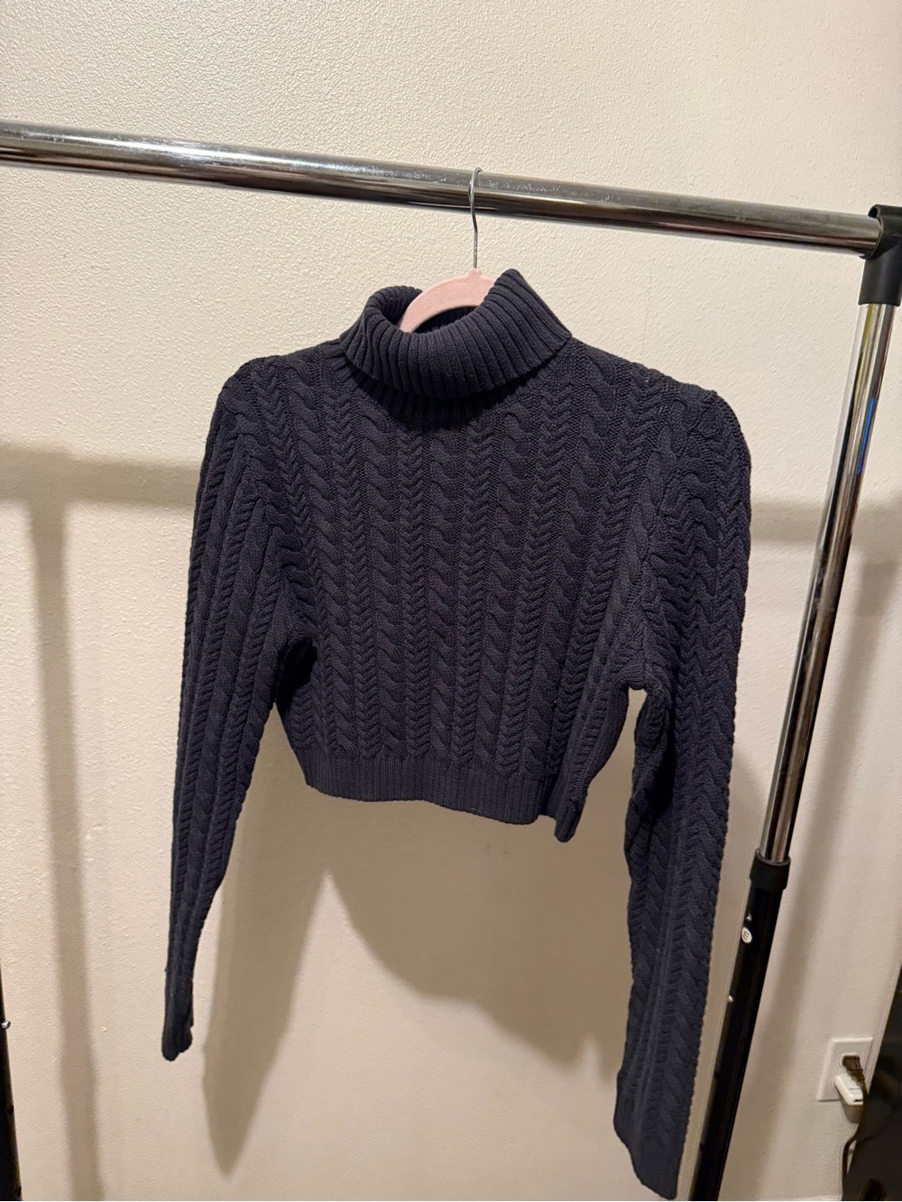 La Hearts Black Cropped Cable-Knit Turtleneck Sweater